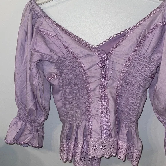 Vintage Reboucas Corset Tie Purple Top with Floral Embroidery - Picture 4 of 5
